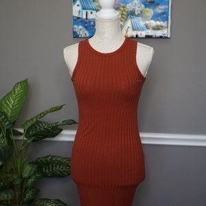 Ribbed Burnt Orange Bodycon Dress